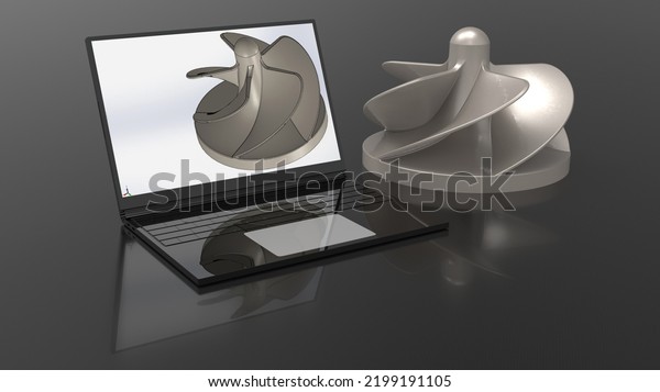 3D render -\
computer aided design of a\
turbine