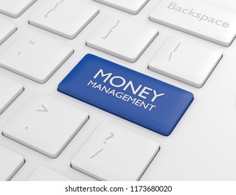 3d render of computer keyboard with MONEY MANAGEMENT button. Stock market subject. 
