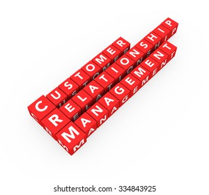 3d render concept CRM Customer Relationship Management with red cubes on a white background. 
