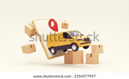 3d render of the concept of fast delivery of parcels around the world by car,scooter. Online shopping. Urgent delivery and logistics. Cargo transportation. Shopping without leaving home.