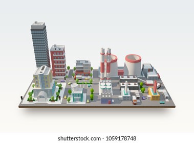 3D Render concept illustration city and factory