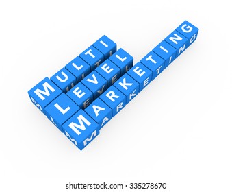 3d render concept MLM Multi Level Marketing with blue cubes on a white background. 