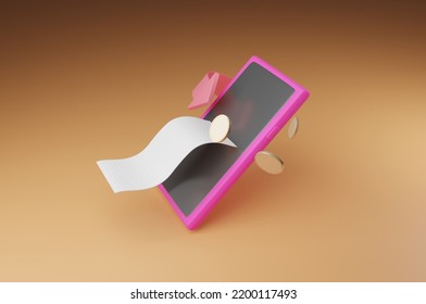 A 3d render of the concept of online transactions via smartphone, decorated with phones, coins, arrows and receipts. 3d rendering illustration - Powered by Shutterstock