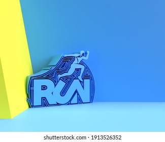 3D Render Concept of Sport and activity man runner jogger  - Championship, 3D art design Flyer Poster illustration.