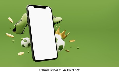 3d render of the concept of a sports game on a mobile phone online. Football with sneakers and goal. Background for gambling sports and gaming applications. Sports betting. - Powered by Shutterstock