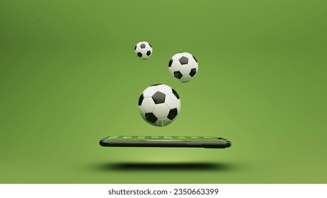 3d render of the concept of a sports game on a mobile phone online. Football with sneakers and goal. Background for gambling sports and gaming applications. Sports betting. - Powered by Shutterstock