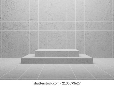 3D Render Of Concrete Podium With With Theme. The Element Include Square Shape, Rectangle, Minimal Design.