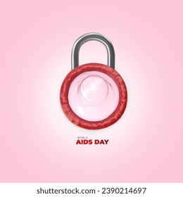 3d render condom looks like a lock, it's represent world aids day. 3d illustration.