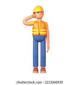 3d Render Of Construction Worker Thinking, Making Decision, Contemplating