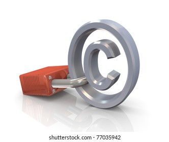 3d Render Of Copyright Symbol Attached To A Lock