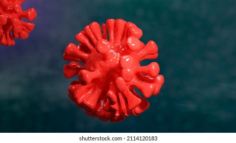 3d Render Of The Corona Virus, Molecule, Microscopic Image Of The Omicron Variant, On Blurred Background