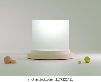 3d render of cosmetic banner display stand or studio display stand in beige-brown-green tones. - Powered by Shutterstock