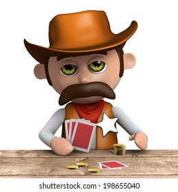 3d Render Of A Cowboy Sheriff Playing A Game Of Poker