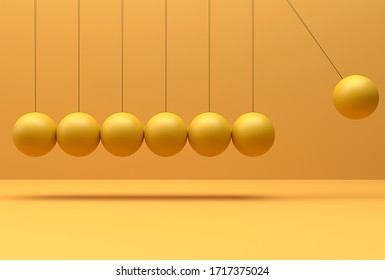 3D Render Cradle Balance Balls On Colorful Painted Wall