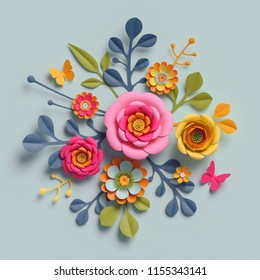 3d Render Craft Paper Flowers Autumn Stock Illustration 1155343141 ...