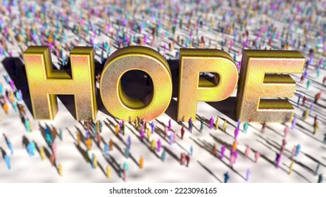 3d render crowd and hope sign