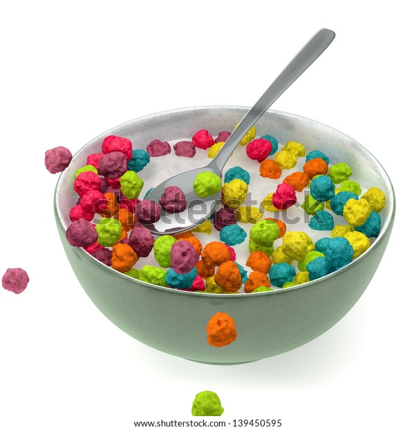 3d Render Cup Milk Colorful Cereals Stock Illustration