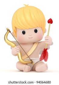 3D Render Of Cupid With Bow And Arrow