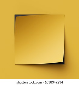 3d Render Curled Corners Of Note Paper. Sheet Of Paper With Page Curl And Shadow, Design Element For Advertising And Promotional Message. Yellow And Black Creative Background, Modern Mock Up.