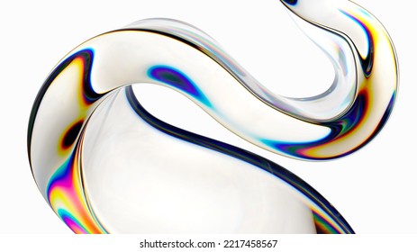 3d Render, Curvy Translucent Glass Shape Isolated On White Background. Macro Design Element, Modern Minimal Wallpaper