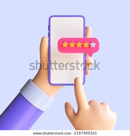 3d render of Customer Satisfaction concept design, people give vote review results, isolated on purple background