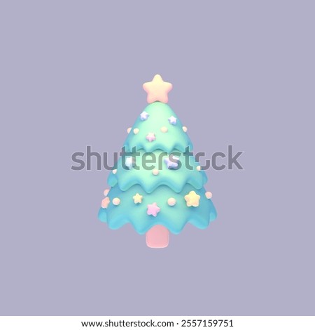 3D render cute Christmas Tree object on grayish purple color background.