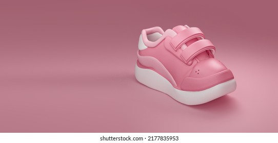 3d Render Of Cute Kids Pink Running Shoes