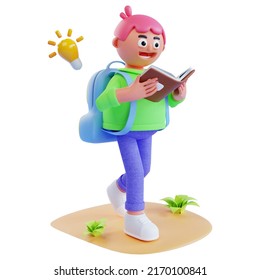 3d render cute kids running with reading book - Powered by Shutterstock