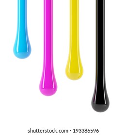 3d Render Of Cyan, Magenta, Yellow And Black Paint Running