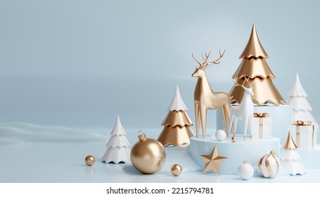 3D render cylinder podium in christmas Santa Claus and christmas tree, gift boxes, ribbon, product, perfume, promotion sale, presentation, cosmetic on background color . - Powered by Shutterstock