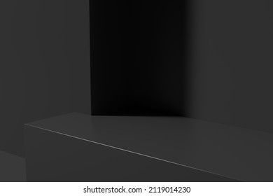 3d Render Dark Black Podium. Minimal Podium For Product Presentation. 