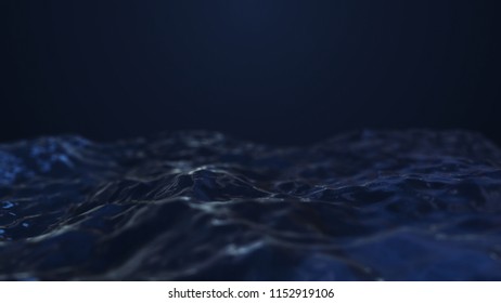 3d render Dark blue abstract waves on dark background