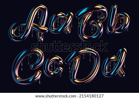 3d render of dark font with dripping glossy effect
