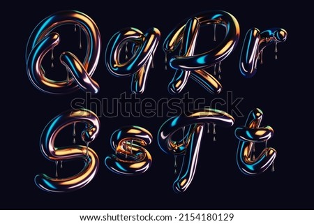 3d render of dark font with dripping glossy effect