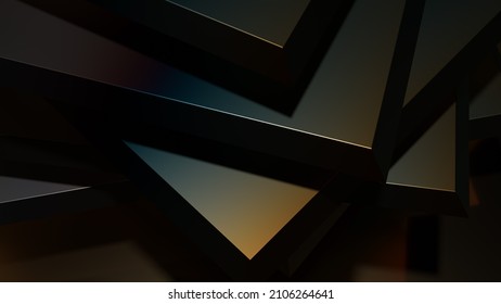 3D Render, Dark Metal Forms, Abstract Geometric Background