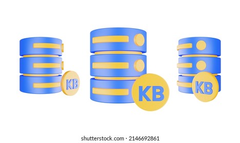 3d Render Database Server Icon With Kilobyte Icon Isolated