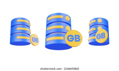 3d Render Database Server Icon With Megabyte Icon Isolated