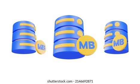 3d Render Database Server Icon With Gigabyte Icon Isolated