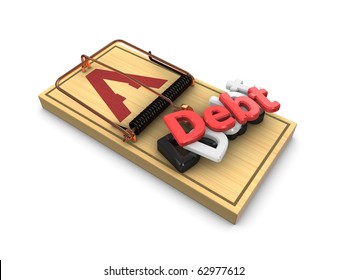 3d Render, Debt Trap Concept Isolated On White Background.