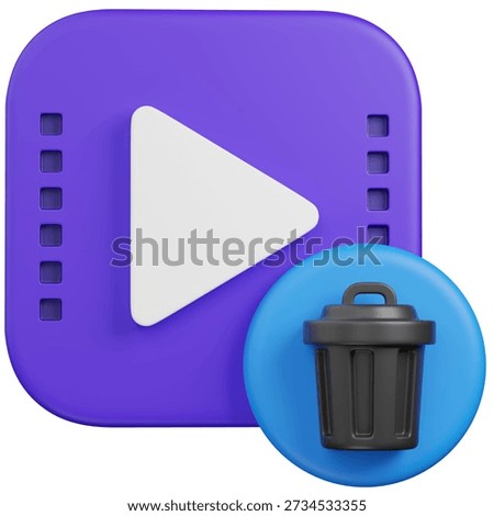 3d render Delete Video Player Icon with Trash Can