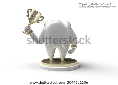 3D Render Dental Tooth with Trophy Pen Tool Created Clipping Path Included in JPEG Easy to Composite.