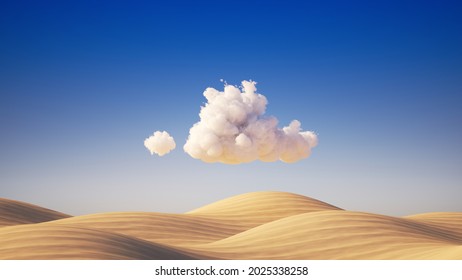 3d render  Desert dunes background  panoramic view  Realistic landscape and white clouds blue sky above the sand hills