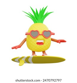 3D render design of a cute pineapple character for summer vacation - Powered by Shutterstock