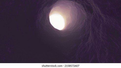 A 3d render design of a tunnel with light in the end of it