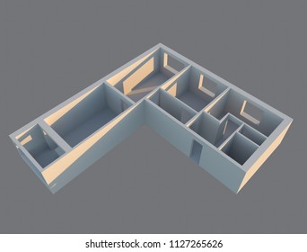 3d render designe apartments in perspective view. construction plane