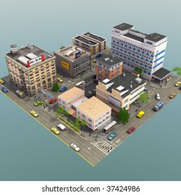 3D Render Of Detailed City Block