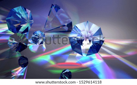 3D render of diamonds with spectrum light