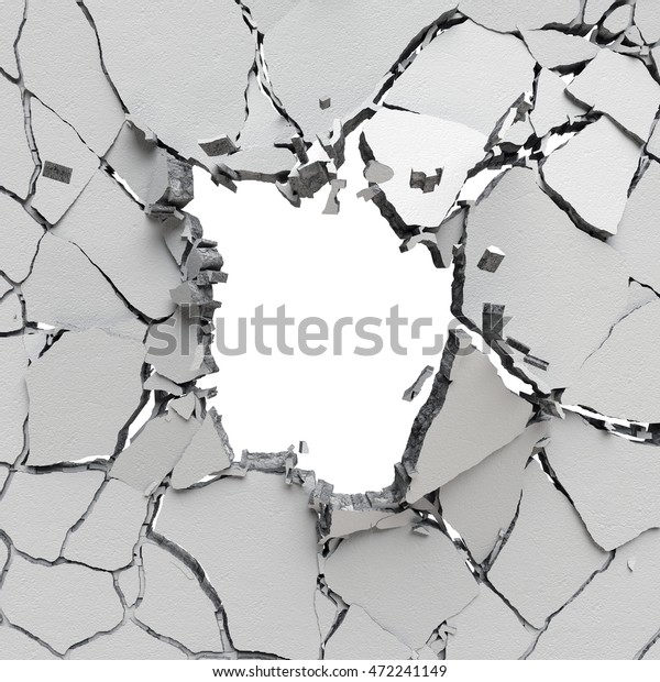 3dレンダリング デジタルイラスト 抽象的な壊れた壁 ひび割れたコンクリート 破壊されたブロック 穴 のイラスト素材