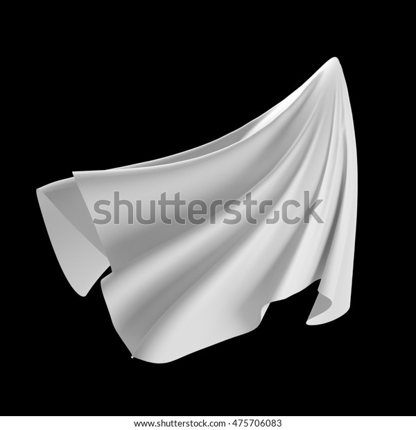 黒い背景に3dレンダリング デジタルイラスト 抽象的な白い布 飛ぶ布 動的な織物オブジェクト のイラスト素材