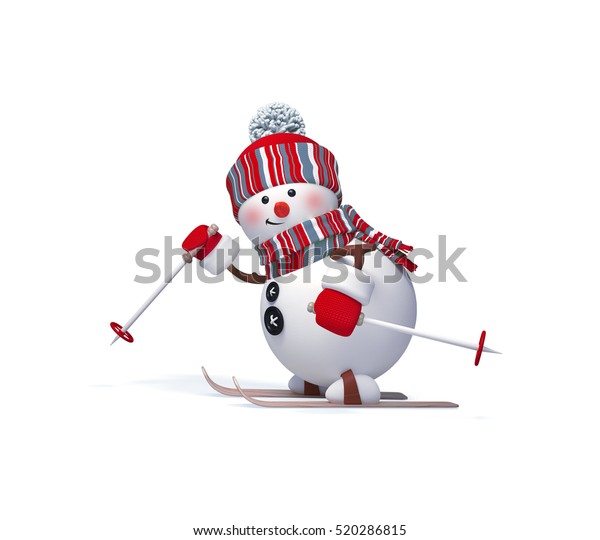 白い背景に3dレンダリング デジタルイラスト スノーマンキャラクタースキー 冬の屋外活動 スポーツ クリスマスおもちゃ クリップアート のイラスト素材